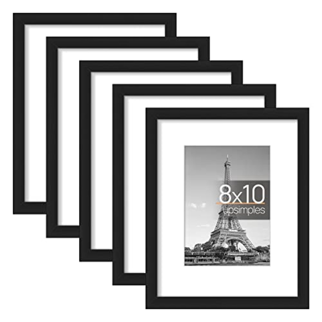 8x10 Picture Frame Set of 5,Display Pictures 5x7 with Mat or 8x10 Without Mat,Wall Gallery Photo Frames, Black